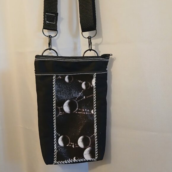 New Mini Travel Sling pack Crossbody Photo Canvas Water droplet Web Black denim - Picture 6 of 10